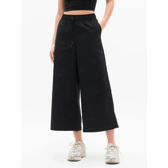 Athleta SP Midday Mid Rise Crop Poplin Wide Leg Pant Black Small Petite - Picture 1 of 7